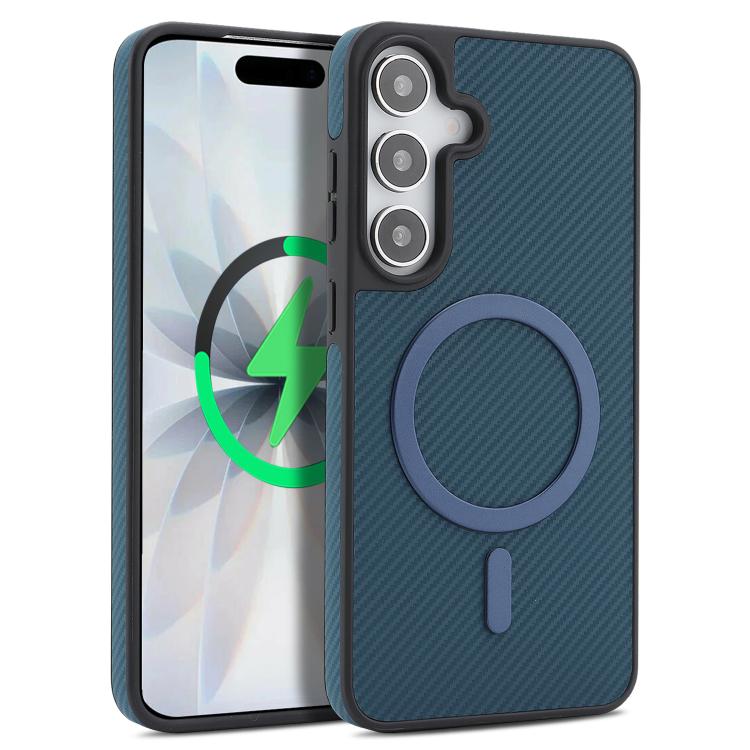 For Galaxy S25+ 5G Kalebol Carbon Fiber MagSafe Phone Case(Blue)
