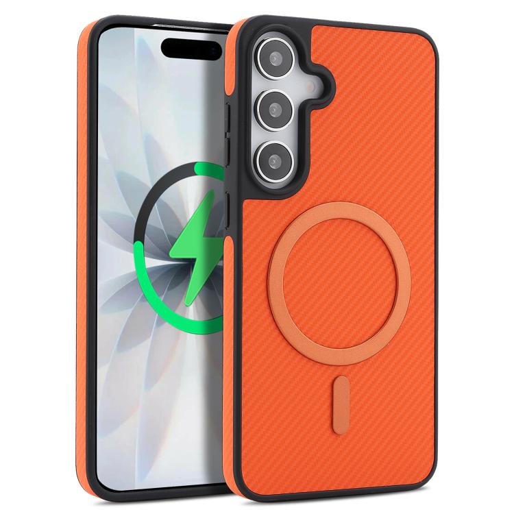 For Galaxy S25 5G Kalebol Carbon Fiber MagSafe Phone Case(Orange)