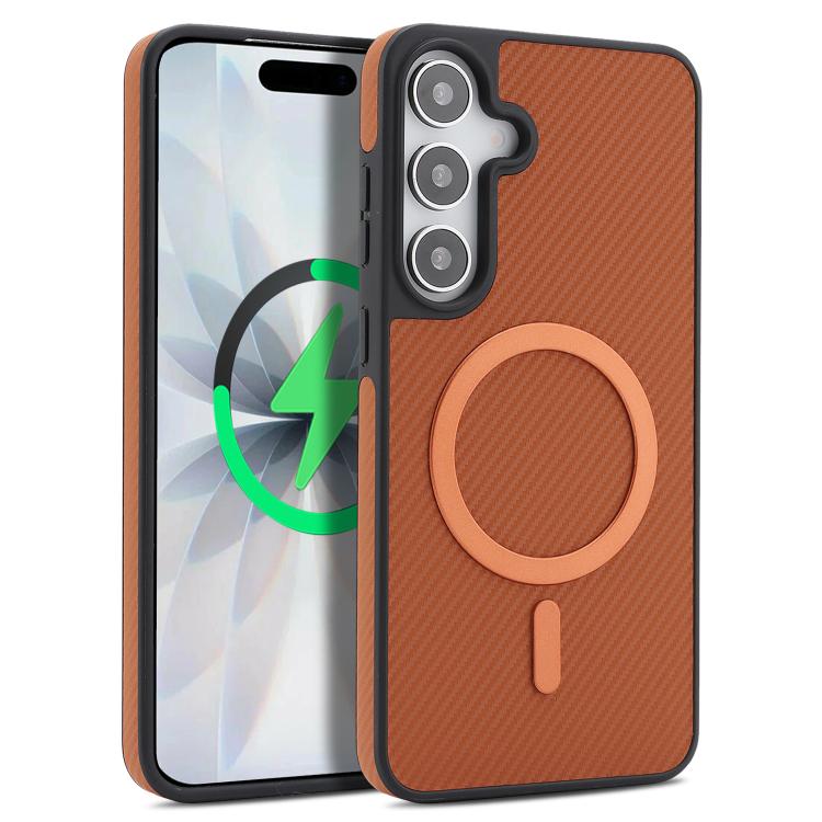 For Galaxy S26 5G Kalebol Carbon Fiber MagSafe Phone Case(Brown)