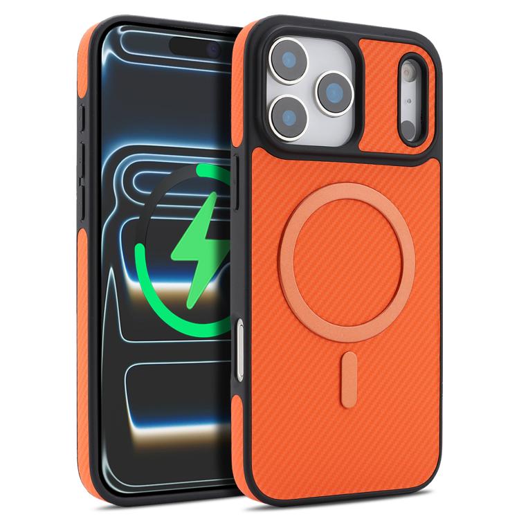 For iPhone 17 Pro Max Kalebol Carbon Fiber MagSafe Phone Case(Orange)
