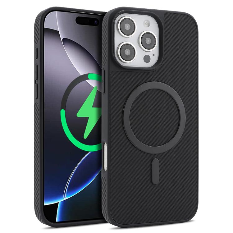 For iPhone 16 Pro Max Kalebol Carbon Fiber MagSafe Phone Case(Black)