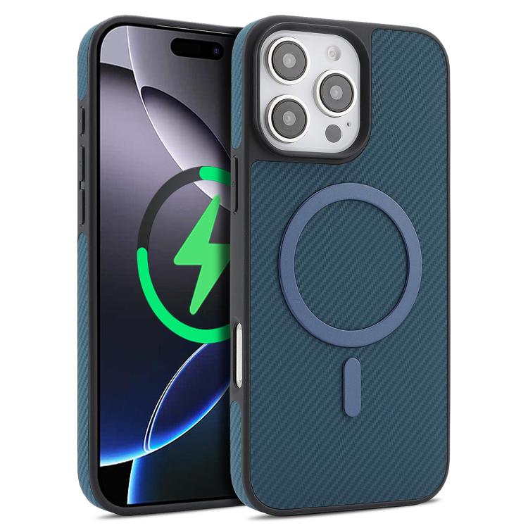 For iPhone 16 Pro Kalebol Carbon Fiber MagSafe Phone Case(Blue)