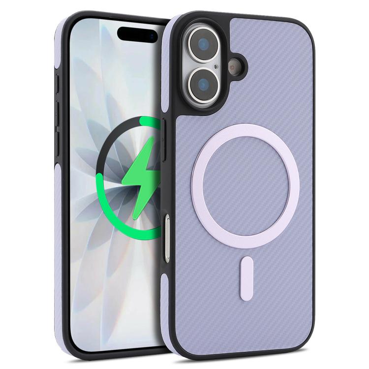 For iPhone 16 Kalebol Carbon Fiber MagSafe Phone Case(Purple)