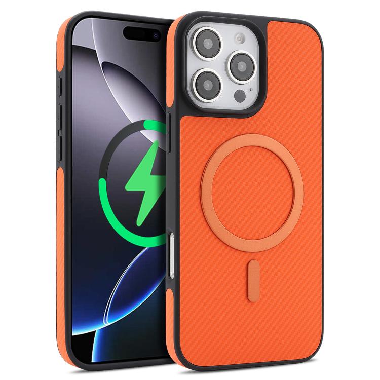 For iPhone 15 Pro Kalebol Carbon Fiber MagSafe Phone Case(Orange)