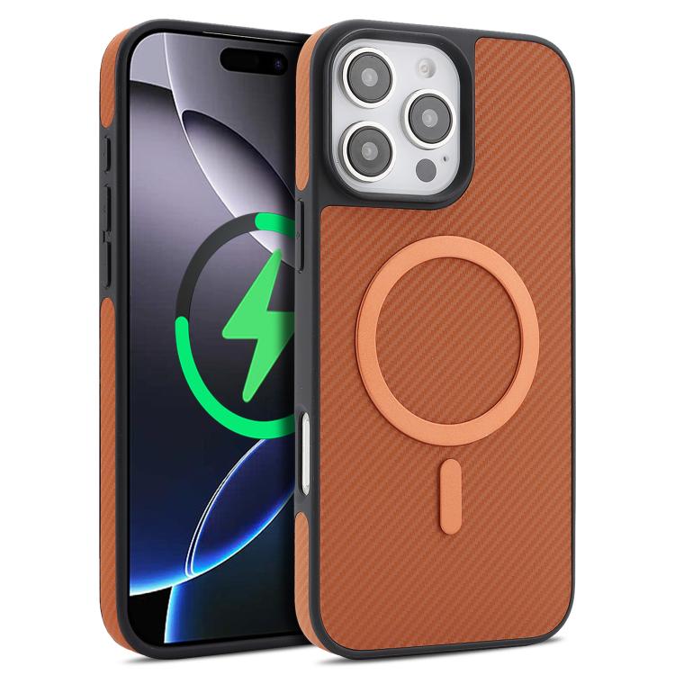 For iPhone 13 Pro Kalebol Carbon Fiber MagSafe Phone Case(Brown)