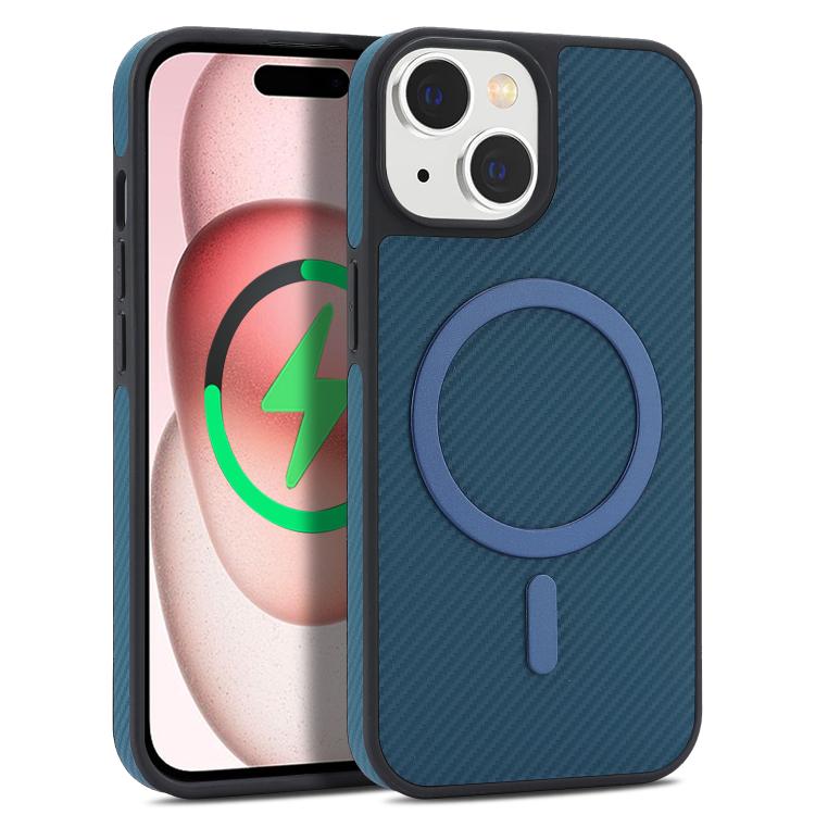 For iPhone 13 Kalebol Carbon Fiber MagSafe Phone Case(Blue)