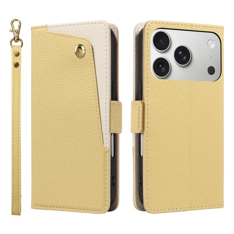 

For iPhone 17 Pro Max Litchi Texture Wallet Mirror Leather Phone Case(Yellow)
