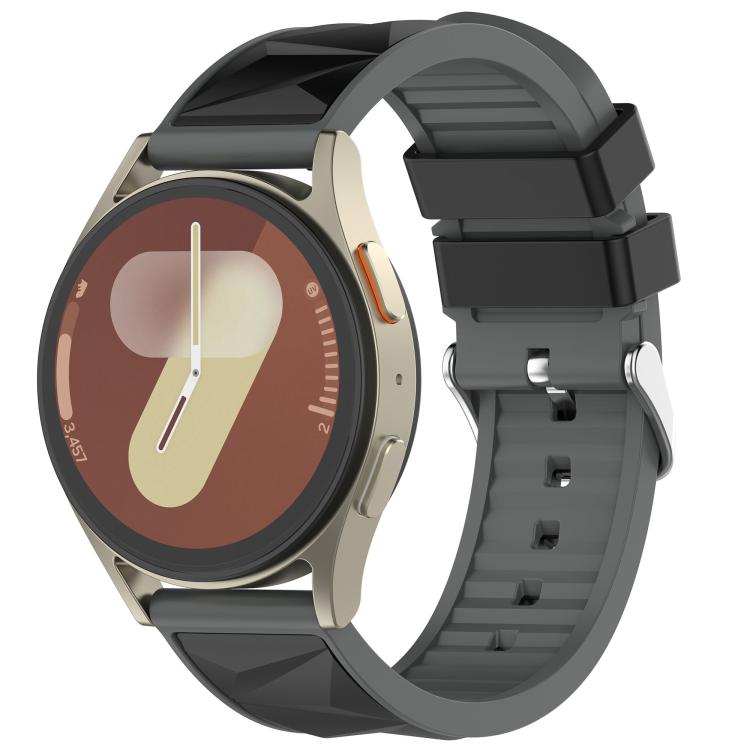 

20mm Ice Crystal Texture Silver Pin Buckle Dual Color Silicone Watch Band(Black Grey)