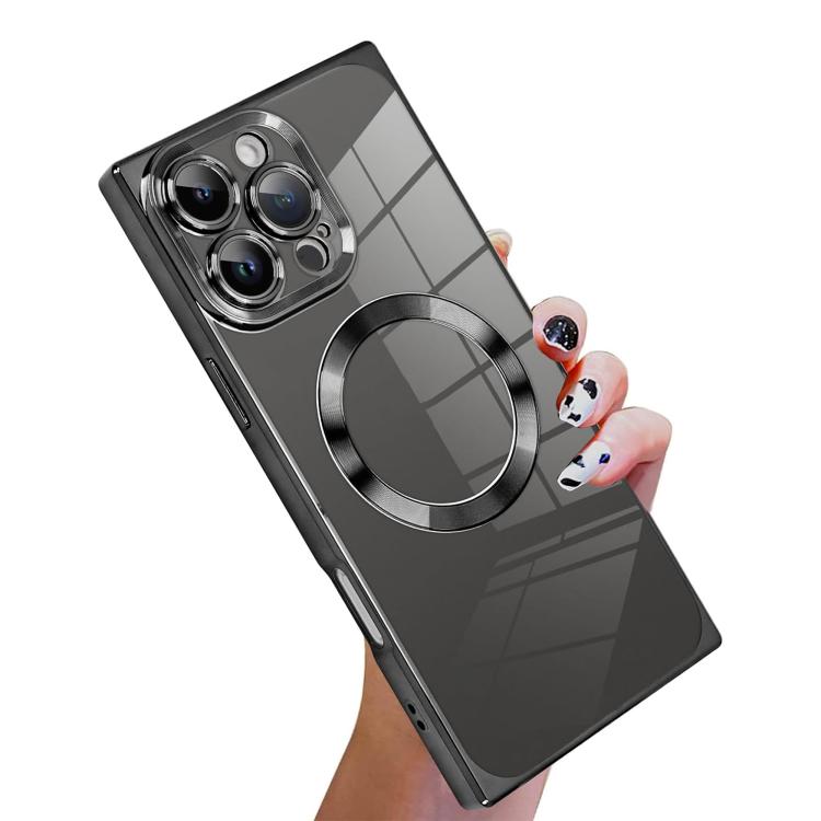 

For iPhone 15 Pro Max Right Angle Square Electroplated CD Pattern TPU MagSafe Phone Case(Black)