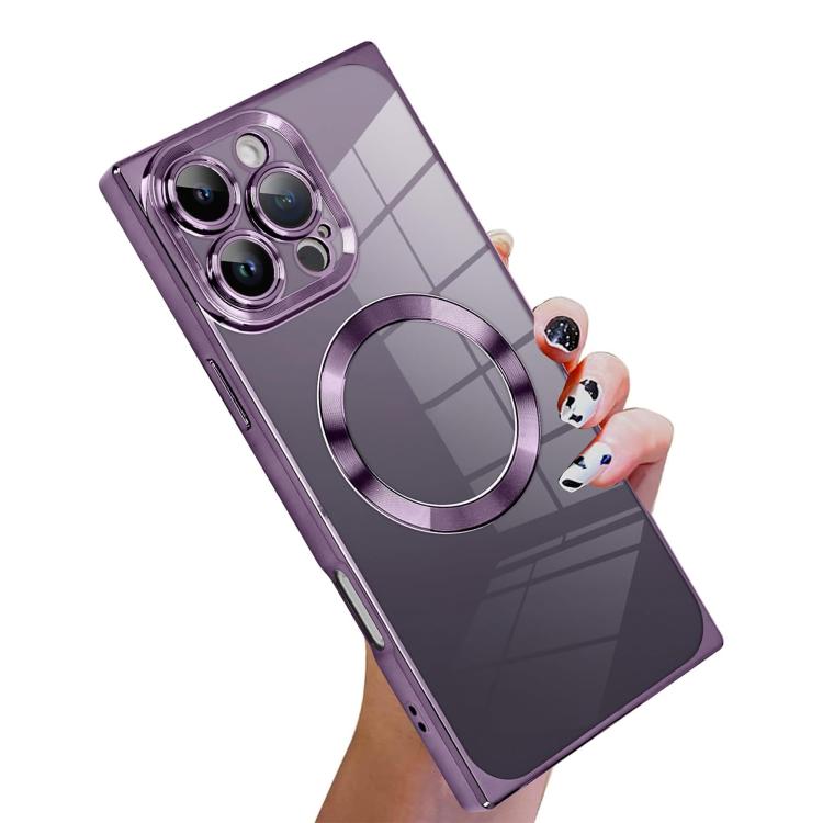 

For iPhone 13 Pro Max Right Angle Square Electroplated CD Pattern TPU MagSafe Phone Case(Dark Purple)