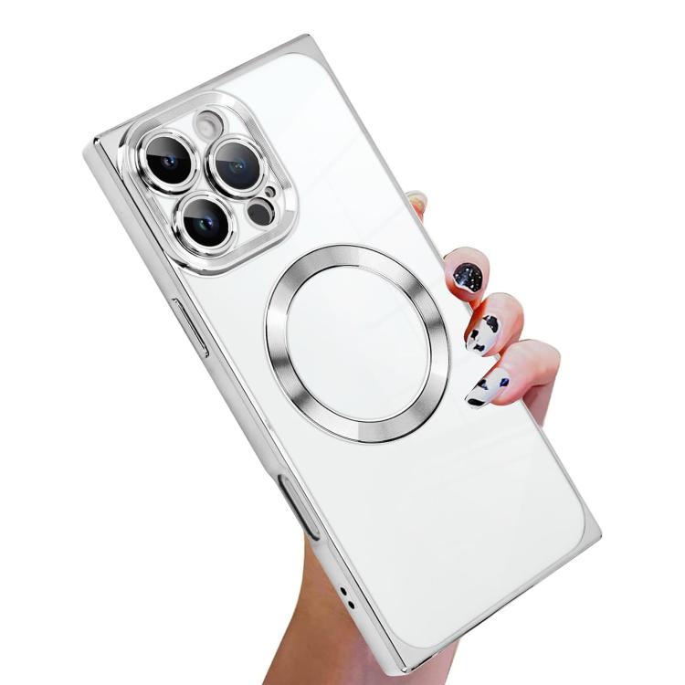 

For iPhone 14 Pro Right Angle Square Electroplated CD Pattern TPU MagSafe Phone Case(Silver)