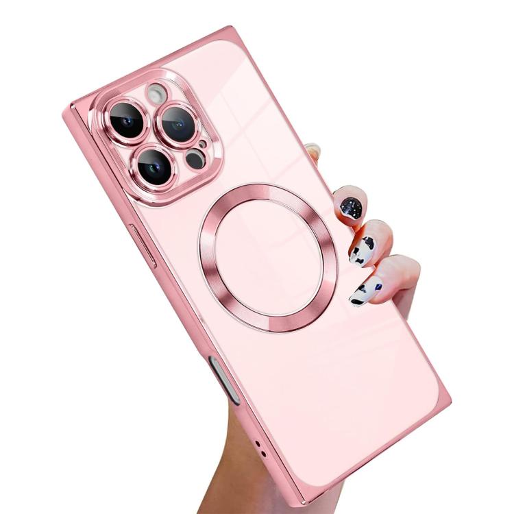 

For iPhone 13 Pro Right Angle Square Electroplated CD Pattern TPU MagSafe Phone Case(Pink)