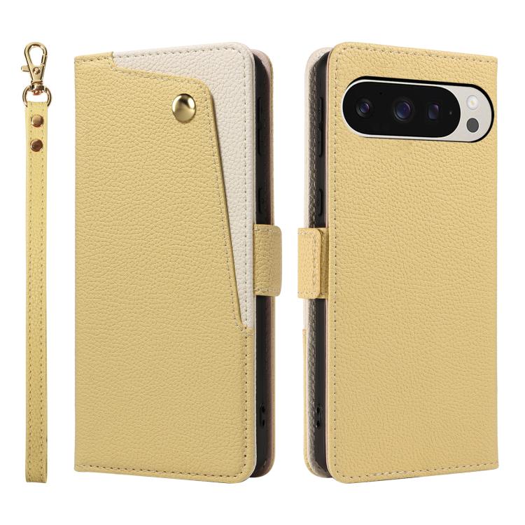 

For Google Pixel 10 Pro XL Litchi Texture Wallet Mirror Leather Phone Case(Yellow)