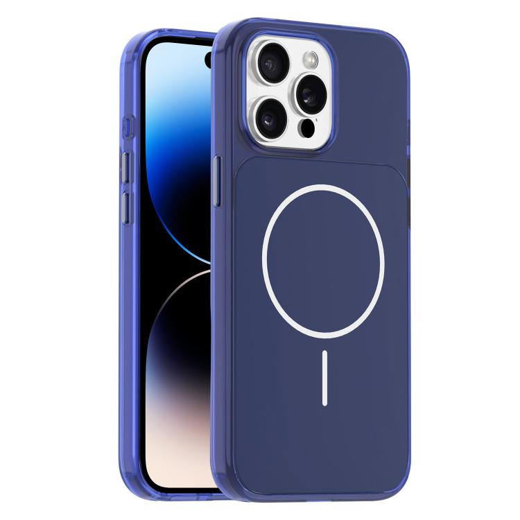 

For iPhone 14 Pro Max Gold-Orange Original Color MagSafe Shockproof Phone Case(Blue)