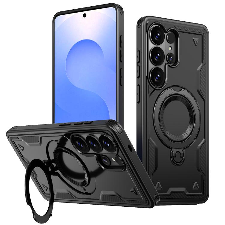 

For Samsung Galaxy S26 Ultra 5G Kalebol PC Hybrid TPU Armor MagSafe Ring Holder Phone Case(Black)