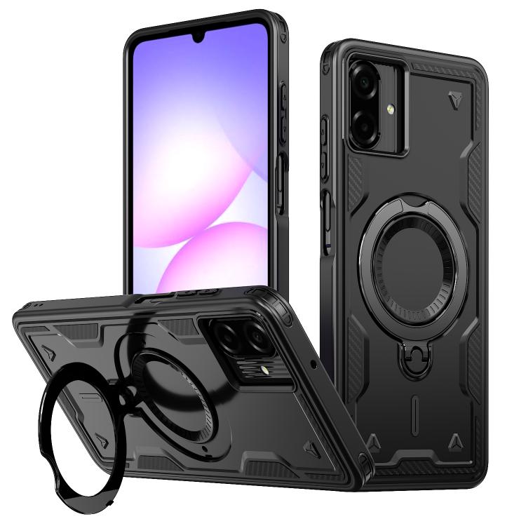 For Galaxy A07 4G / 5G Kalebol PC Hybrid TPU Armor MagSafe Ring Holder Phone Case(Black)
