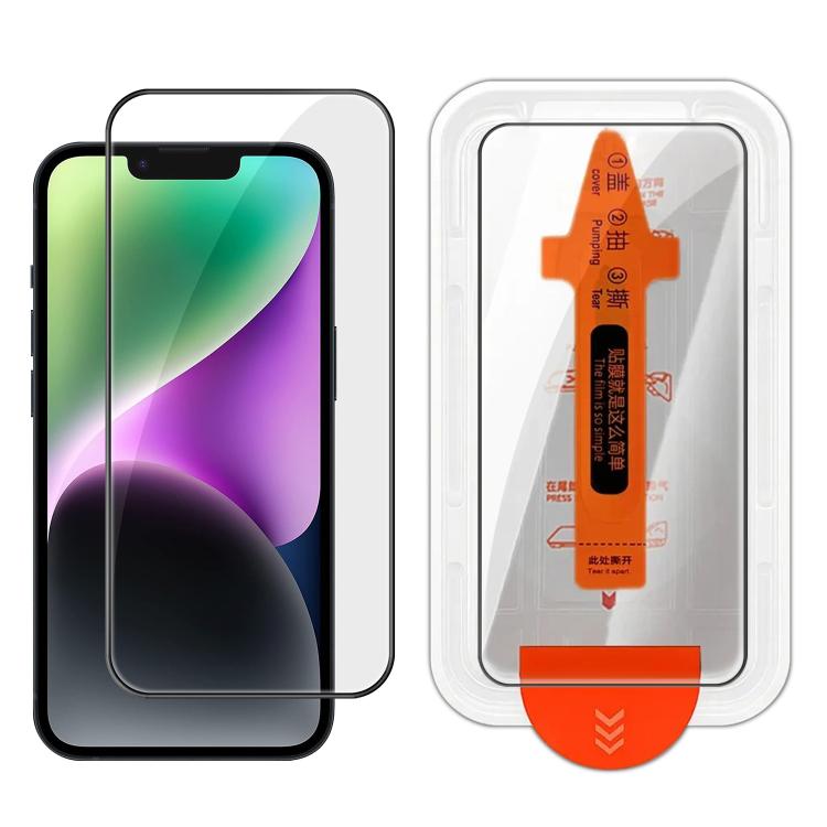 

For iPhone 14 Plus Easy Install Box Dust-Free Clear Screen-printed HD Tempered Glass Film