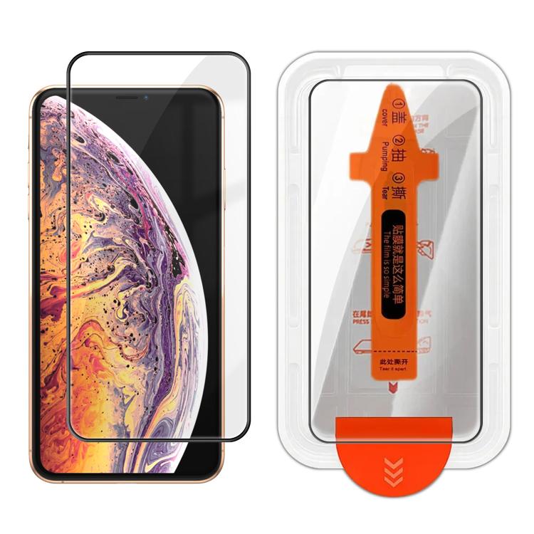 

For iPhone XS Easy Install Box Dust-Free Clear Screen-printed HD Tempered Glass Film