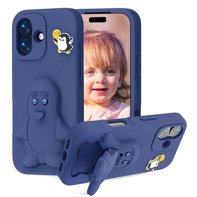 

For iPhone 17 Penguin Baby EVA Shockproof Phone Case with Holder(Navy Blue)