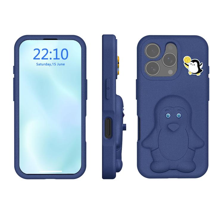 

For iPhone 16 Pro Penguin Baby EVA Shockproof Phone Case with Holder(Navy Blue)