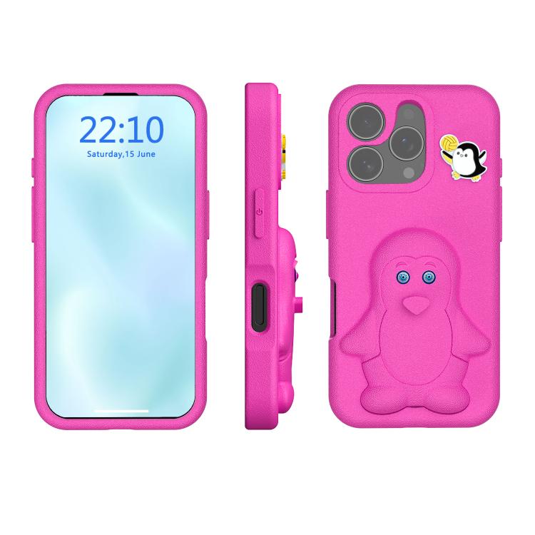 

For iPhone 16 Pro Penguin Baby EVA Shockproof Phone Case with Holder(RoseRed)