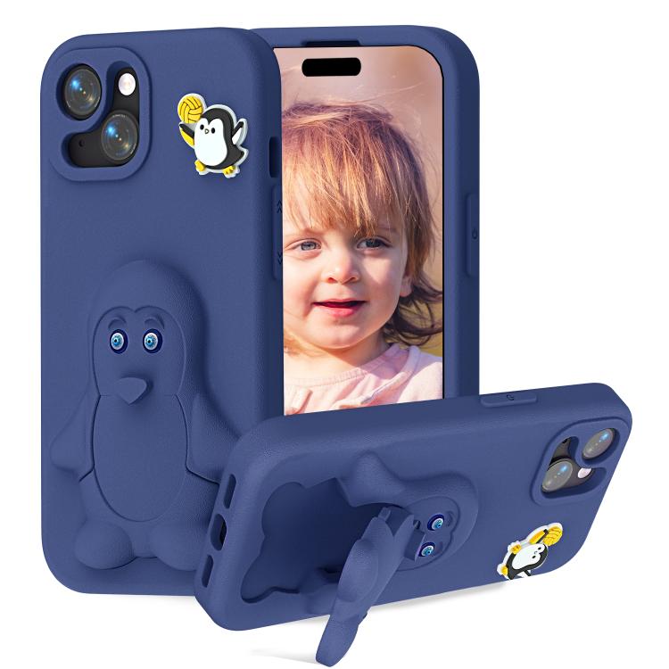 

For iPhone 14 Pro Max Penguin Baby EVA Shockproof Phone Case with Holder(Navy Blue)