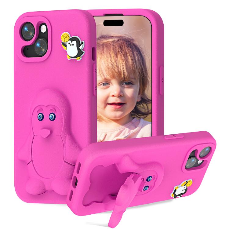 

For iPhone 13 Pro Penguin Baby EVA Shockproof Phone Case with Holder(RoseRed)