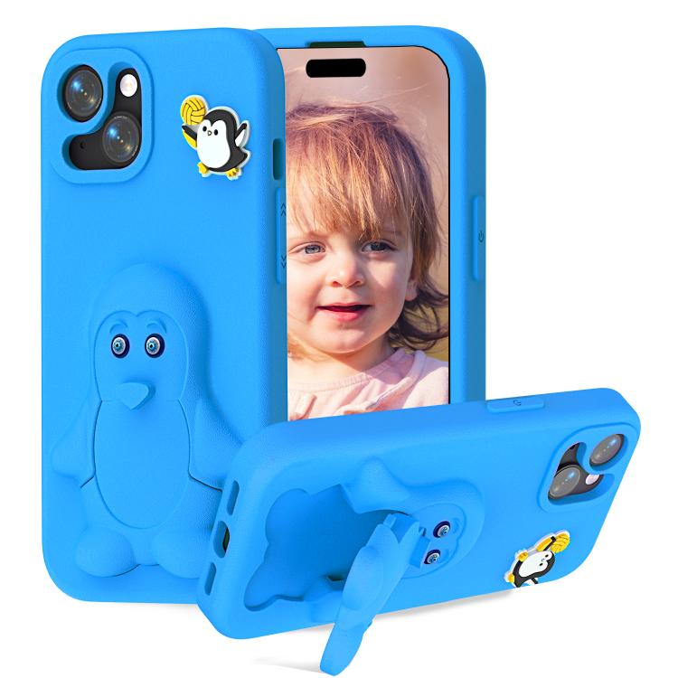 

For iPhone 13 / 14 Penguin Baby EVA Shockproof Phone Case with Holder(Blue)