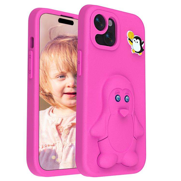 

For iPhone 13 / 14 Penguin Baby EVA Shockproof Phone Case with Holder(RoseRed)