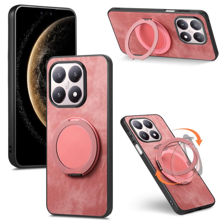 

For Xiaomi 15T Retro Leather Rotation Round Holder Phone Case(Pink)