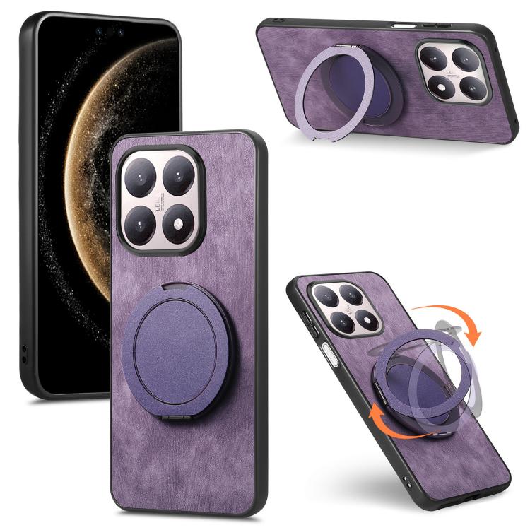 

For Xiaomi 15T Retro Leather Rotation Round Holder Phone Case(Purple)