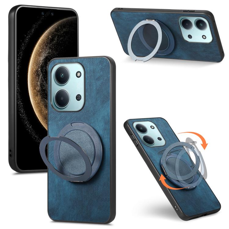

For Redmi 15C 5G / 4G Glodal 171mm Retro Leather Rotation Round Holder Phone Case(Blue)
