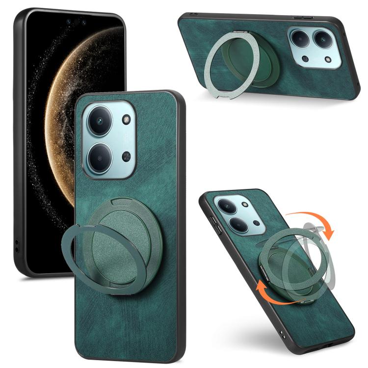 

For Redmi 15C 5G / 4G Glodal 171mm Retro Leather Rotation Round Holder Phone Case(Green)