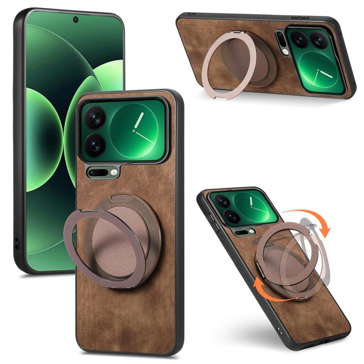 

For Xiaomi 17 Pro Retro Leather Rotation Round Holder Phone Case(Brown)