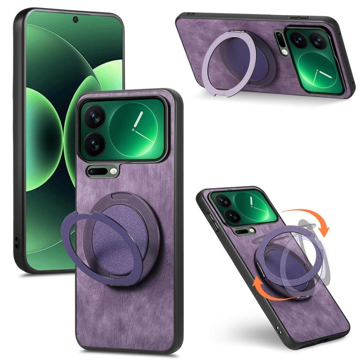 

For Xiaomi 17 Pro Retro Leather Rotation Round Holder Phone Case(Purple)