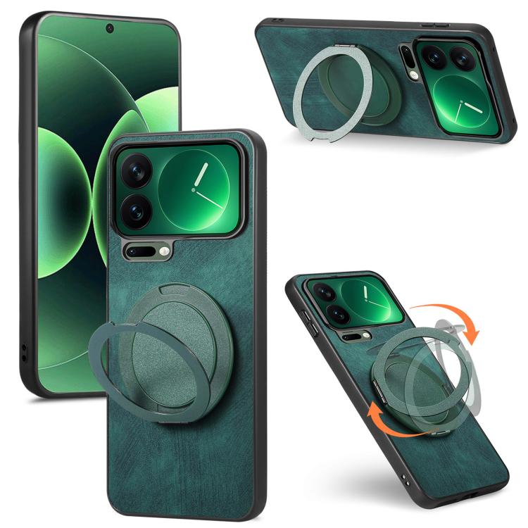 

For Xiaomi 17 Pro Retro Leather Rotation Round Holder Phone Case(Green)