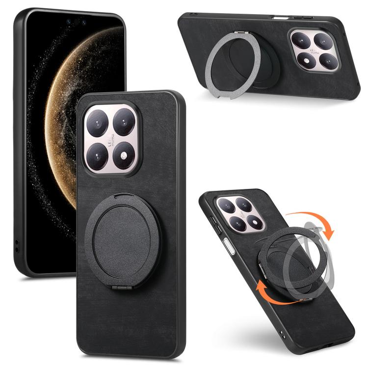 

For Xiaomi 17 Retro Leather Rotation Round Holder Phone Case(Black)