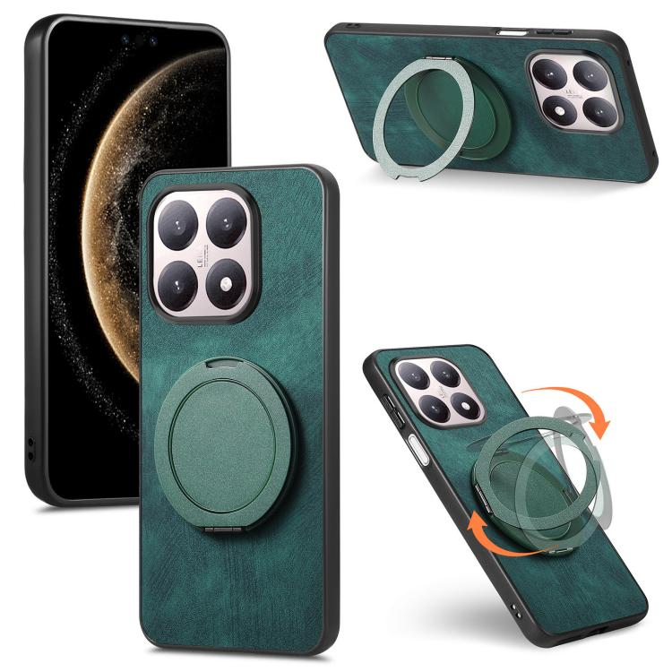 

For Xiaomi 17 Retro Leather Rotation Round Holder Phone Case(Green)
