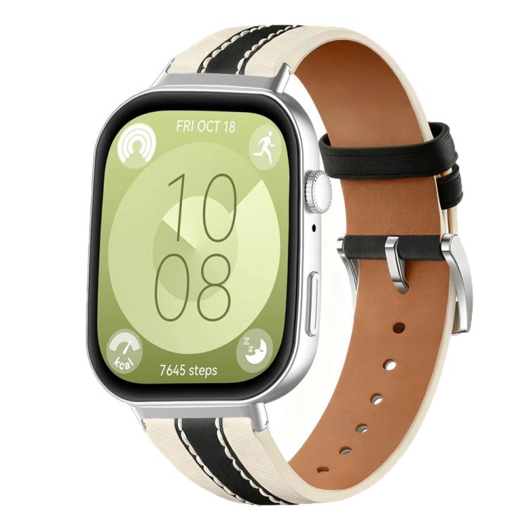 

For Huawei Watch Fit4 / Fit4 Pro / Fit3 Genuine Leather Color Blocked Saddle Watch Band(Black)