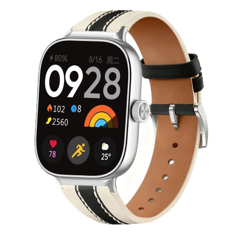 

For Redmi Watch 6 / 5 / Xiaomi Smart Band 9 Pro Genuine Leather Color Blocked Saddle Watch Band(Black)