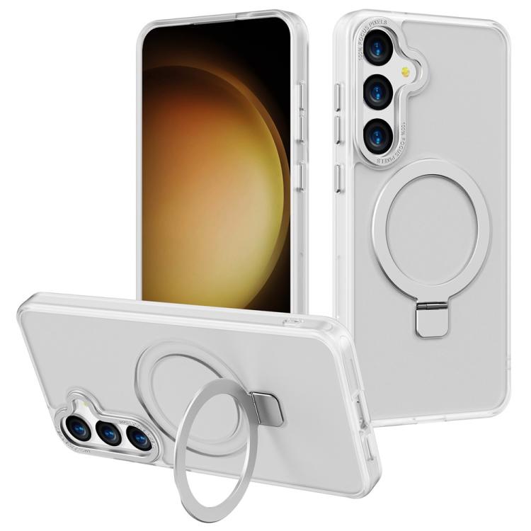 

For Samsung Galaxy S25 5G Kalebol Metal Frame Frosted MagSafe Holder PC Phone Case(Transparent)
