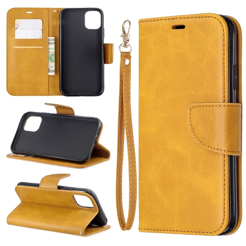 

For iPhone 11 Retro Lambskin Texture Pure Color Horizontal Flip PU Leather Case , with Holder & Card Slots & Wallet & Lanyard(Yellow)