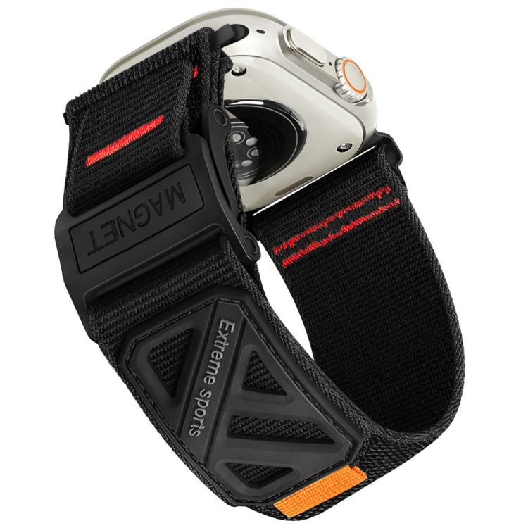 

For Apple Watch 46mm / 49mm / 45mm / 44mm Magnetic Loop Nylon Hook and Loop Fastener Watch Band(Black)