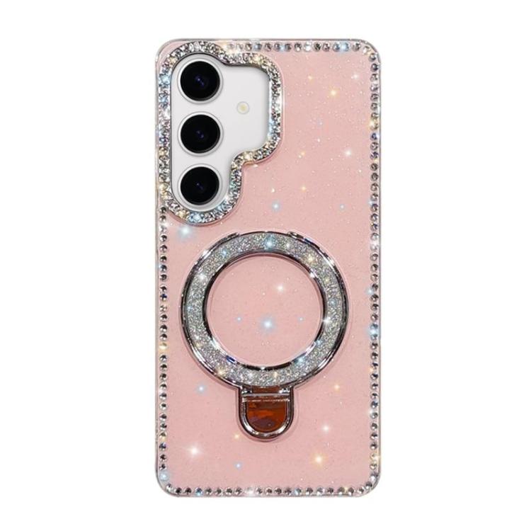 

For Samsung Galaxy S24 5G Rhinestone Glitter Kickstand Dual-side IMD Phone Case(Glitter Light Pink)