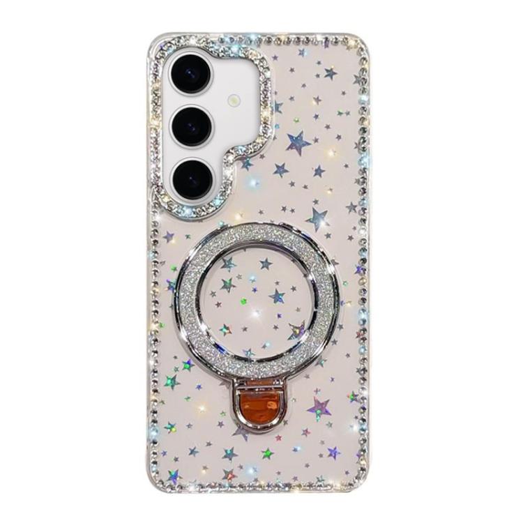 

For Samsung Galaxy S24 FE 5G Rhinestone Glitter Kickstand Dual-side IMD Phone Case(Stars Transparent)