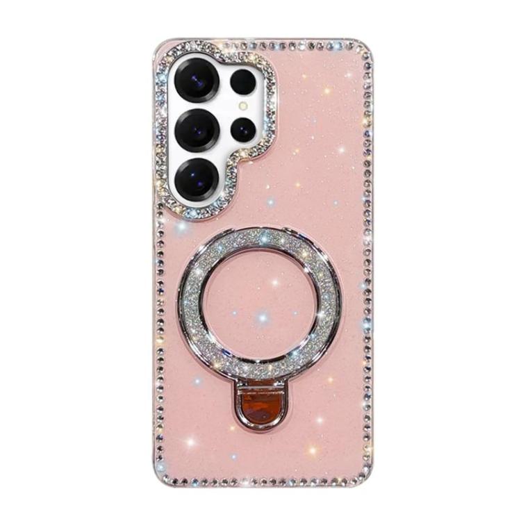 

For Samsung Galaxy S25 Ultra 5G Rhinestone Glitter Kickstand Dual-side IMD Phone Case(Glitter Light Pink)