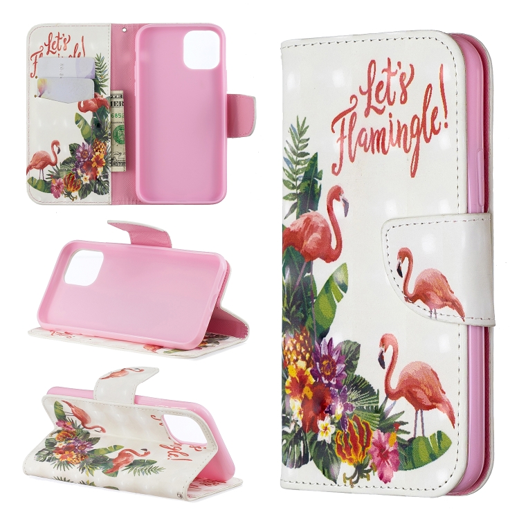 

3D Colored Drawing Pattern Horizontal Flip Leather Case for iPhone 11 Pro, with Holder & Card Slots & Wallet(English Flamingo)
