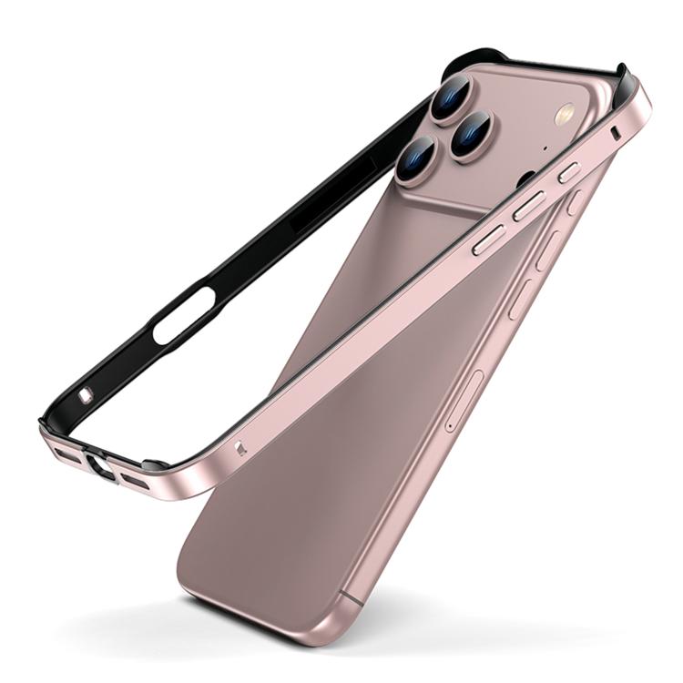 For iPhone 18 Pro Max / 17 Pro Max Metal Hybrid Silicone Four-Corner Shockproof Cooling Phone Frame Case(Black vinyl + Rose Pink)
