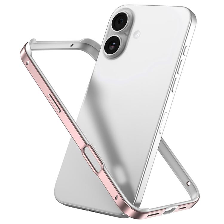 For iPhone 17 Metal Hybrid Silicone Four-Corner Shockproof Cooling Phone Frame Case(White vinyl + Rose Pink)
