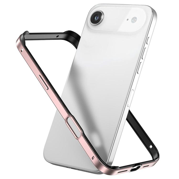 For iPhone Air Metal Hybrid Silicone Four-Corner Shockproof Cooling Phone Frame Case(Black vinyl + Rose Pink)